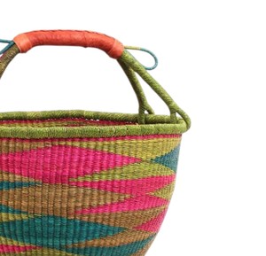 Panier en jonc de mer naturel tressé à la main, directement de l'usine, avec motif rayé diamant rose, pour couvrir les pots de plantes - Product Image 3