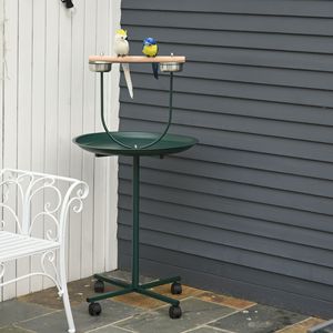 Supporto per Uccelli in Acciaio Inossidabile Durevole con Ruote, Moderno Stand a T per Addestramento e Gioco, con Posatoio e Ciotole - Product Image 2