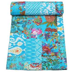 Reversible Handmade Kantha Stitch Cotton Bedcover with Artisan Block Prints for Premium Bedroom Styling and <b>Comfortable</b> Sleep - Product Image 1