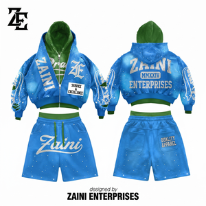 340 GSM Heavyweight Polyester/Cotton Fleece Breathable Winter <b>Pullover</b> <b>Men</b> Hoodie Short Set Custom Embroidery Rhinestone - Product Image 1
