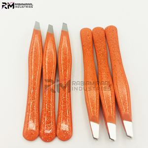 Pince à épiler pour sourcils RMI de qualité supérieure, couleur orange pailletée et embout argenté, ensemble de pinces à épiler. - Product Image 4