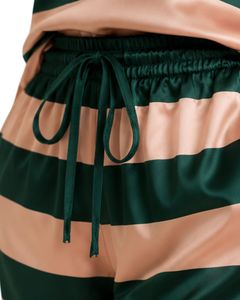 สีเขียวเข้มและสีแชมเปญลายผู้หญิงชุดนอนผ้าซาตินชุดเสื้อแขนกุดพร้อมกางเกงขาสั้นเอวยางยืดชุดนอนฤดูร้อนสุดหรูชุด - Product Image 5