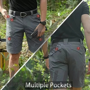 Tactical Outdoor Cargo Shorts Men Quick Dry Oxford Fabric Elastic Waist Mid Rise Casual Style Solid Color Bermuda Shorts - Product Image 6