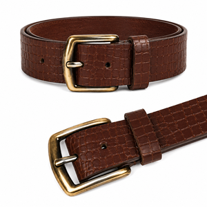 Cinturón de Cuero con Textura de Cocodrilo para Hombre con Hebilla de Latón Antiguo, Cinturón Duradero y Moderno para Uso Diario - Product Image 2