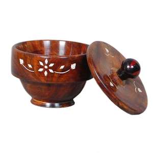Boîte de rangement ronde en bois artisanal avec couvercle, motif végétal gravé, design traditionnel chinois - Product Image 3
