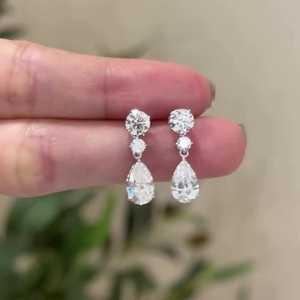 Pear Round Lab Grown Diamond Dangle Drop Earrings Custom 4.20Ct 925 Silver 14K Gold Bridal Wholesale Factory Price Manufacturer - Product Image 5