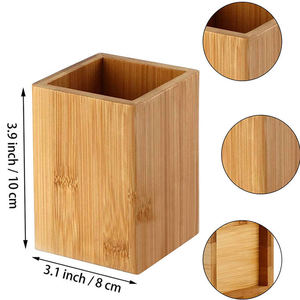 Porte-stylos en bois naturel, organiseur de bureau en bois, conteneur de papeterie personnalisé avec logo, carré, hexagonal, cylindrique pour le bureau et la maison - Product Image 6