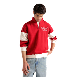Sweat-shirt à col montant pour homme, rouge, avec logo brodé, coupe ample, style décontracté, tissu en molleton français - Product Image 4
