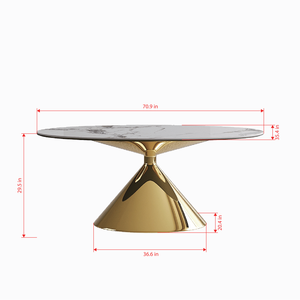 Set Tavolo da Pranzo Moderno di Lusso in Marmo da 180 cm, Elegante Tavolo da Cucina Ovale Contemporaneo per 4-6 Persone con Base in Acciaio Inox Dorato - Product Image 5