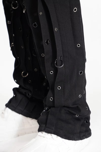 High Quality Cotton Men <b>Jeans</b> American Highstreet Brand Hiphop Mid-Rise Flare Fit Ruffles Corn Ring Black Wash Men's Denim <b>Jeans</b> - Product Image 4