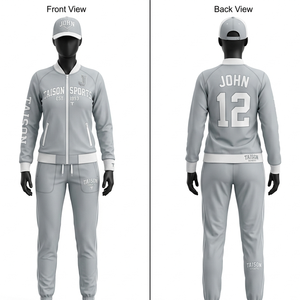 Women Baseball Tracksuit Premium 320 GSM Polyester Fleece White Body Navy Raglan Panels Embroidery Sublimation Custom Logo <b>Set</b> - Product Image 3