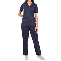 Haut de blouse médicale noir à col en V pour homme, manches courtes, uniforme d'hôpital, tissu tricoté en polyester