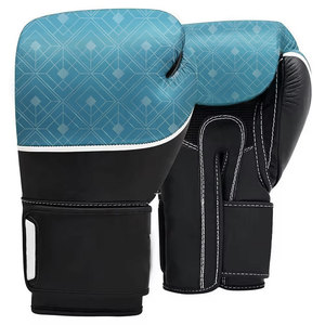 Gants de boxe bleus géométriques en PU avec fermeture à lacets au poignet, unisexes, pour l'entraînement de boxe - Product Image 1