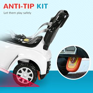 Passeggino 3 in 1 Bianco con Maniglia Rimovibile, Musica, Clacson, Tettuccio e Barriera di Sicurezza per Bambini, Cavalcabili e Giocattoli da Tirare - Product Image 6