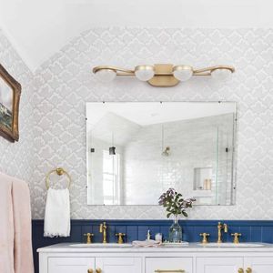 Lampe de vanité de salle de bain moderne et minimaliste en or à 4 ampoules, abat-jour en acrylique mural, luminaire décoratif, miroir de courtoisie - Product Image 2