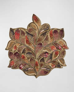 Manteles Individuales Hechos a Mano, Ecológicos, con Diseño Floral Moderno, Color Verde Oscuro y Marrón, con Cuentas, Camino de Mesa de 300 mm de Diámetro, Decoración Personalizada para Mesa - Product Image 4