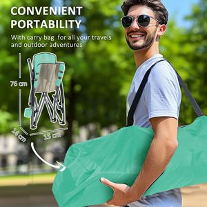 Set di 2 Sedie da Spiaggia Pieghevoli Turchesi con Schienale in Rete, Borsa per il Trasporto e Portabicchieri per Campeggio, Giardino, Sport e Picnic - Product Image 3