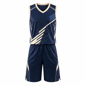 Ensemble de maillot de basket sans manches bleu marine pour homme, col en V, séchage rapide, imprimé géométrique, uniforme sportif, design sublimé - Product Image 1