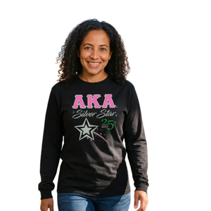 T-shirt à manches longues pour femme, noir avec étoile argentée, en coton premium, imprimé graphique, décontracté, mode, vêtement de tous les jours - Product Image 4