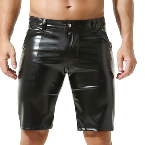 Shorts Bermuda en Cuir PU Noir pour Homme, Style Moto Biker, Boutons, Poches, Taille Moyenne, Spandex Polyester - Product Image 6