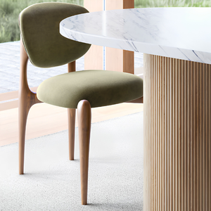 Luxury Teak Wood <b>Dining</b> <b>Chair</b> with Curved Velvet Upholstered Cushion - Product Image 2