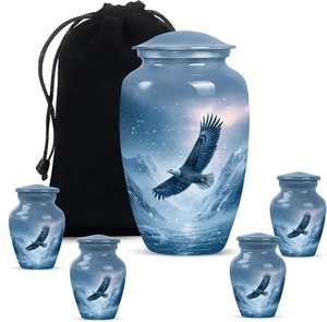 Urne funéraire American Eagle pour cendres humaines adultes, finition argentée avec motif drapeau, ensemble d'urnes commémoratives décoratives - Product Image 3
