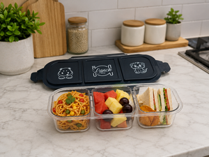 <b>Lunch</b> <b>Box</b> 3 Compartments Plastic Portable Detachable Lid Food Grade Material Children Cute Design Rectangle M Size - Product Image 2