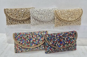 Luxury Handmade Beaded Evening <b>Clutch</b> Bag for Women | Crystal Stone Embroidered Potli Style Party Purse | <b>Wedding</b> & Bridal - Product Image 4