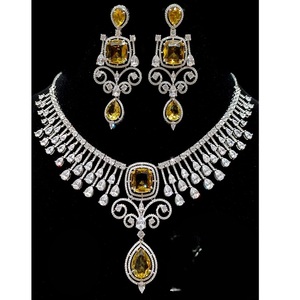 Stunning Premium Quality White Finish Designer CZ Zircon <b>Necklace</b> & Earrings <b>Set</b> for Engagement & Wedding Wear Women - Product Image 4