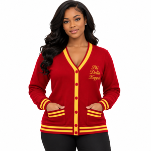 Cárdigan de Punto con Cuello en V para Mujer, Marca PDK, con Diseño de Escudo Bordado, Mangas Largas, Botones Frontales y Bolsillos Dobles con Rayas, Estilo Casual - Product Image 1