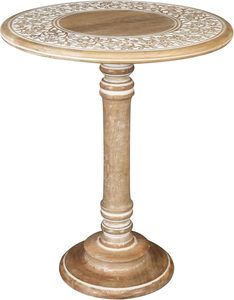 and Carved Solid Mango Wood Round Pillar Accent <b>Table</b> <b>Coffee</b> <b>Table</b> <b>Rustic</b> Farmhouse Side End <b>Table</b> - Product Image 2