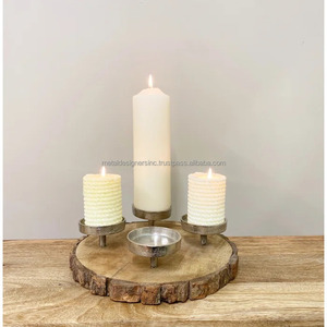 Bois d'écorce et aluminium 4 bougeoirs pour salle à manger et salon bougeoirs décoratifs pour la maison et le cadeau - Product Image 2