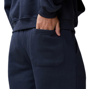 Men's Navy Blue Hooded <b>Tracksuit</b> Set Full Length Loose Fit Cotton Sweatshirt Pants Casual Autumn Wear Solid Color Side Pockets - Product Image 4