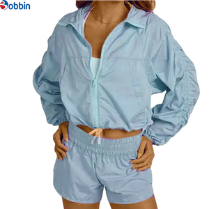 Conjunto de Pantalones Cortos y Chaqueta con Capucha para Mujer, Transpirable, Cortavientos, Tallas Grandes, Moda Primavera Verano, 2 Piezas - Product Image 5