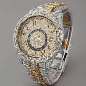 Montre de luxe pour homme, entièrement sertie de diamants moissanite taille baguette, bicolore or et argent, style Hip Hop, automatique mécanique - Product Image 4
