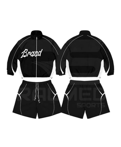 Wholesale 2 Piece Zipper Jacket and Short Set Digital Printing Logo Drop Shoulder 100% Nylon Autumn Wear Windbreaker <b>Tracksuit</b> - Product Image 4