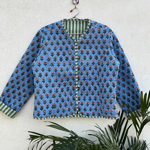 Veste matelassée en coton pour femme, imprimé floral, manches longues, col en V, fermeture boutonnée, longueur normale, vêtement d'extérieur - Product Image 6