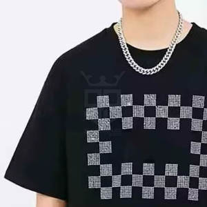 Nueva llegada: Camiseta de algodón 100% de corte holgado con pedrería para venta en línea, diseño único estampado, camiseta de talla grande con pedrería para hombre - Product Image 4