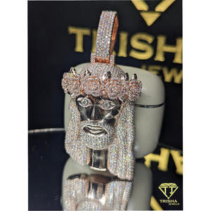 Pendentif Jésus en diamant Moissanite VVS, argent sterling 925, entièrement pavé, style hip-hop de luxe pour homme, par Trisha Jewels - Product Image 5