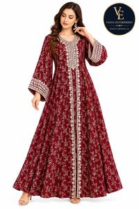 Elegant Women's Adults Embroidered Loose Floor Length Islamic Robe V Neck Floral Pattern Modest Arab Eid <b>Prayer</b> <b>Abaya</b> Summer - Product Image 3