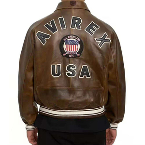 <b>Top</b> Quality Embroidery Street Wear <b>Leather</b> Avirex Jacket Custom Cowhide Genuine <b>Leather</b> Men's Avirex Jackets for Winter - Product Image 5
