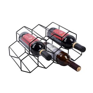 Moderno Soporte Hexagonal de Alambre para Botellas de Vino, Estante Geométrico Minimalista de Hierro Negro para Vino, de Sobremesa - Product Image 3