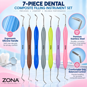 Dental Composite Instrument Set 7 Pcs <b>Color</b> <b>Silicone</b> Handle Double Ended Stainless Steel Restorative Filling Kit Manual - Product Image 4