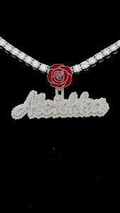 Colgante de nombre de Plata de Ley 925 personalizado con fianza de esmalte de rosa, Moissanite redondo helado, joyería de Hip Hop chapada en oro - Product Image 3