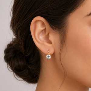 Solid Gold 10k 14k 18k Round Cut Lab Grown Diamond <b>Ear</b> <b>Ring</b> 2CT Per Pair Color E Clarity VVS Bezel Set Fine Drop Earrings - Product Image 6