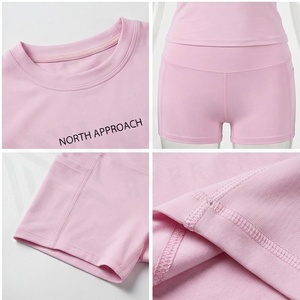 Conjunto de Yoga de 2 Piezas North Approach, Color Rosa, Cuello Redondo, Manga Corta, Cintura Media, Ropa Deportiva Transpirable, Logotipo Frontal, Sin Costuras - Product Image 4
