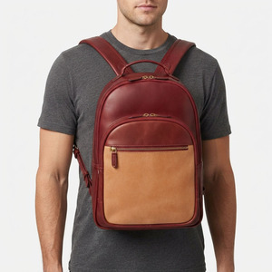 Men Leather Laptop Backpack Zipper Travel <b>Bag</b> Custom Logo Leather Laptop Backpack Men Leather Laptop Backpack Work Travel - Product Image 6
