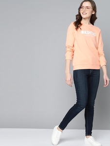 Sudadera de cuello redondo color melocotón para mujer con estampado de hashtag, manga larga, corte regular, de algodón tejido, para otoño. - Product Image 1