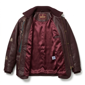 Veste en cuir bordeaux pour homme, manteau long de style universitaire rouge vin, broderie astronomique du zodiaque, poche à rabat, col rabattable, vêtement d'extérieur - Product Image 5