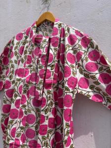 Peignoir Kimono en Coton Rose à Motifs Floraux pour Femme, Léger, Style Bohème, Robe de Chambre d'Été, Peignoir de Plage, Robe de Spa - Product Image 6